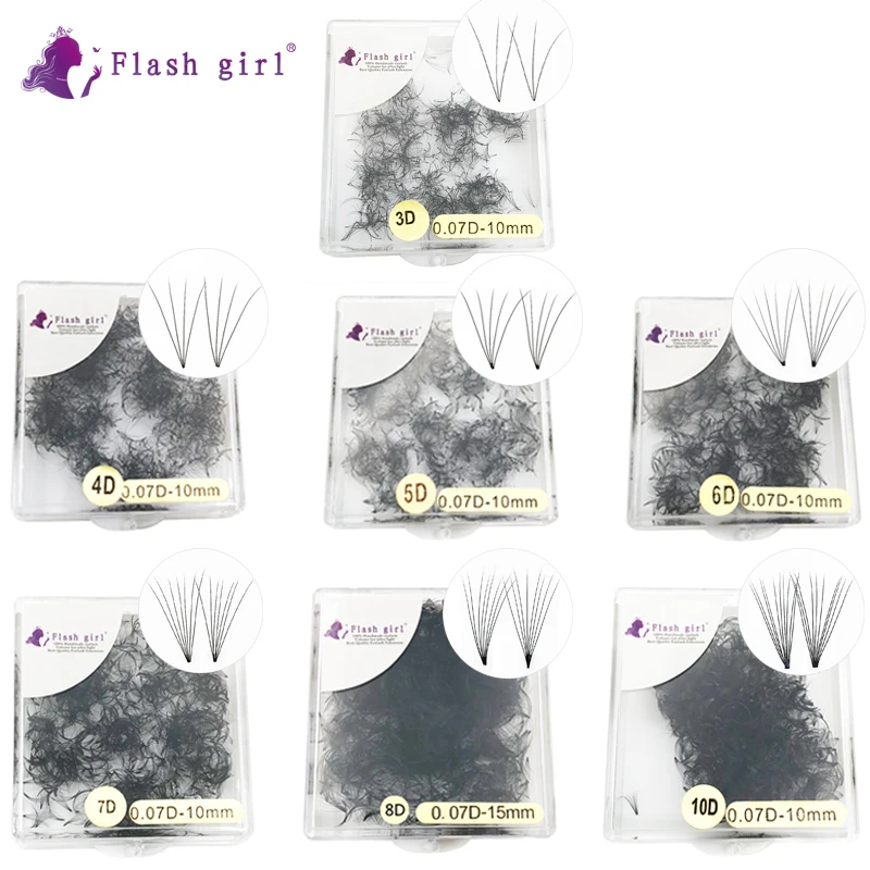 Drop Ship！Flash Girl Makeup Short Stem Premade Fans 1000 Fans in One Box 0.07 D Private Label Russia Volume Lashes Bulk Lashes