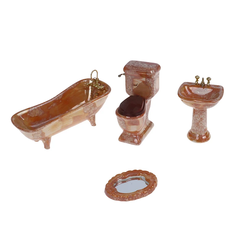 1:12 Miniatura casa delle bambole Mobili Scena Mini Bathroon Set Giocattolo Modello Doccia Vasca Da Bagno Del Bacino Wc Flush Giochi Di Imitazione Case di Bambola