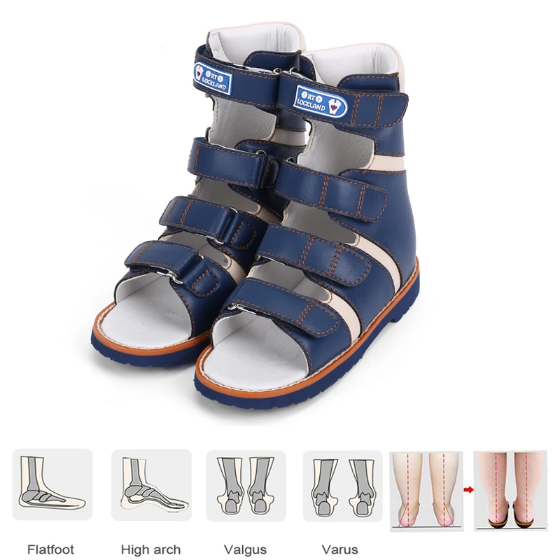 Children Shoes Boys Toddler Orthopedic Leather Sandals Fashion Summer High-Top Kids Breathable Blue Corrective Clubfoot Booties