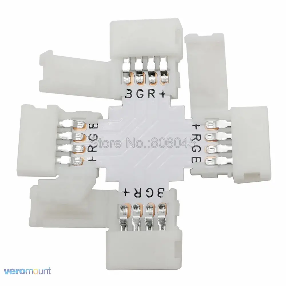 5pcs/lot Free Soldering LED Connector 4Pin 4-Pin L / T / X Shape Corner Connector No Welding for 10mm RGB LED Strip Light