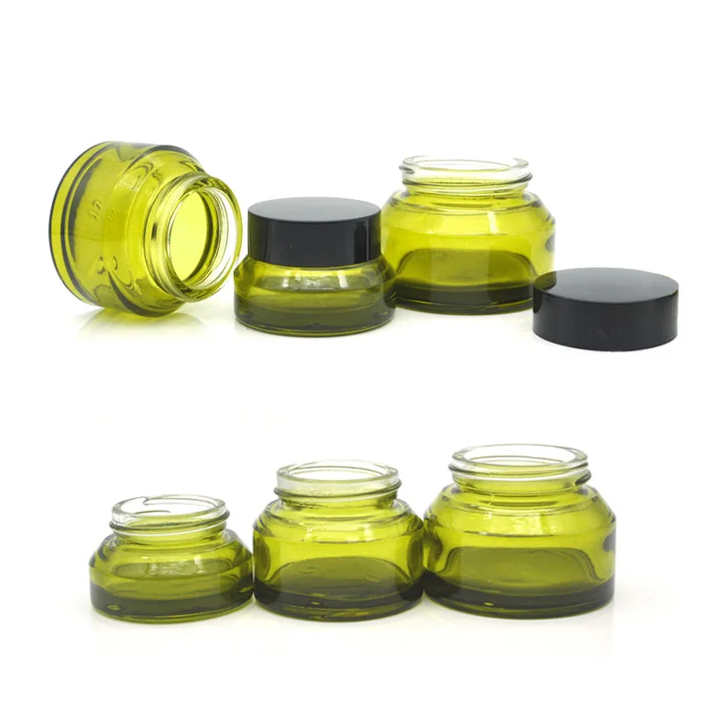 5pcs 15g/30g/50g Empty Green Glass Refillable Bottles Makeup Jar Pot Travel Face Cream Lotion Vials Amber Cosmetic Containers