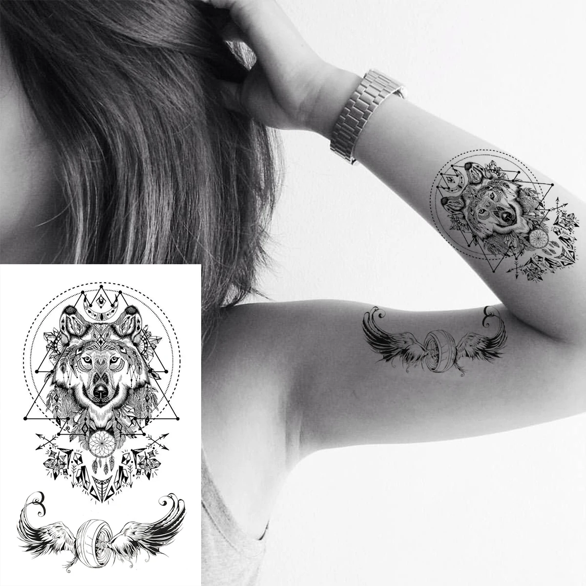 Lotus Mandala Flower Deer Sexy Temporary Tattoos For Women Neck Back Adult Geometric Tribe Fake Tattoo Body Art Waterproof Tatoo