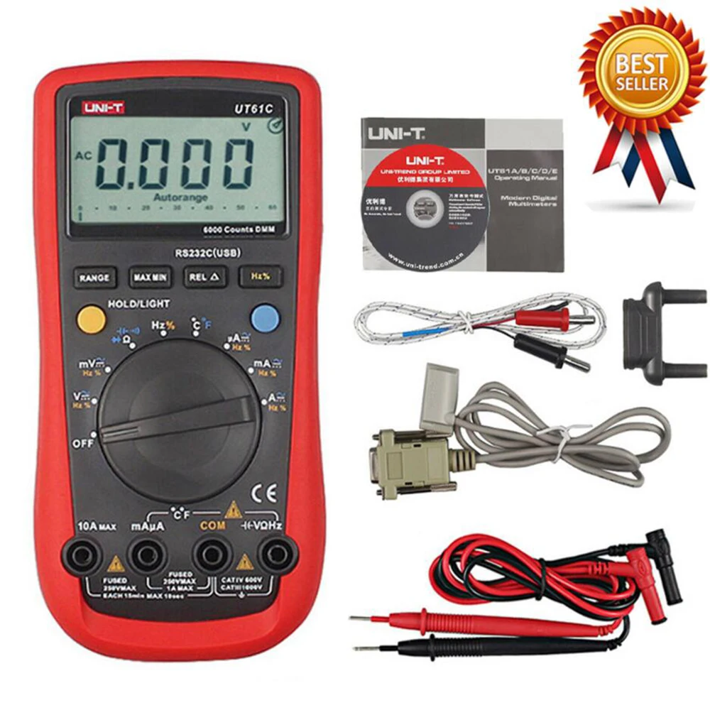 UNI-T UT61C Digital Multimeters AC 1000V RS232 PC Connect Data Calculate Diode LCD Backlight 0.5S Fast Test Temperature