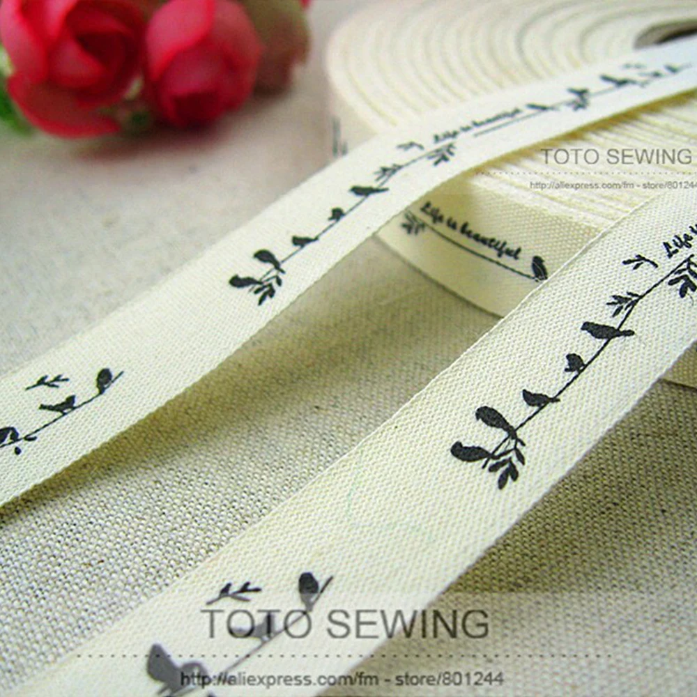 Min.order is (mix order) Zakka Cotton Sewing Label 1.5CM Birds Singing In The Trees Sewing Clothing Bag Handmade Crafts Textile