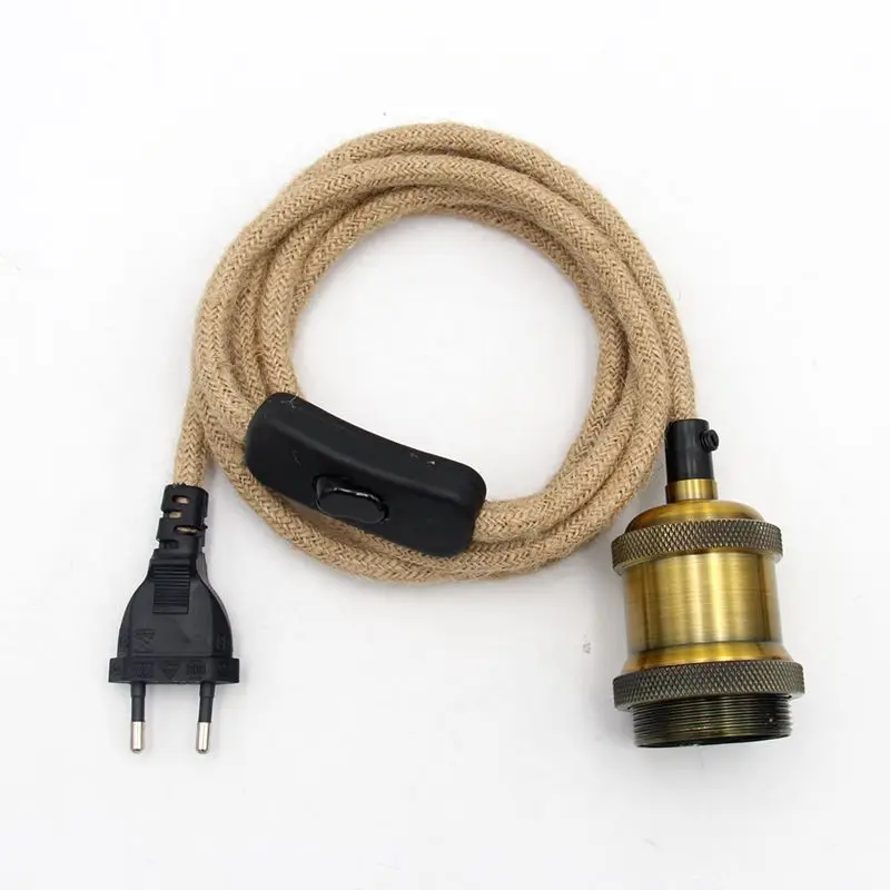 AC 220-250V Vintage Hemp Rope Cable with EU Plug  E27 Lamp Holder Light Socket Cord Kits