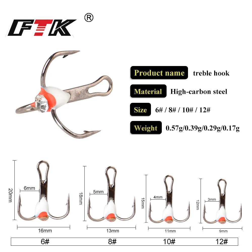 FTK Winter Ice Fishing Triple Fishing Hook Set Size 6#/8#/10#12# High Carbon Steel for Carp Fishing Hooks Japan