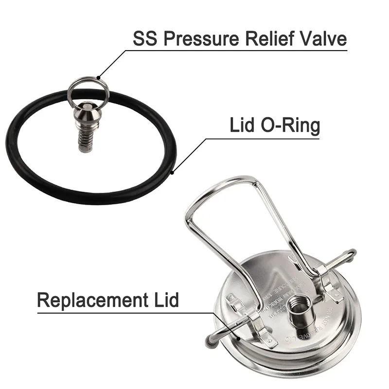 Homebrew Beer Keg Lid, Replaceable Soda Keg Carbonation Lid Cornelius Type Seal Barrel Cover with Pressure Relidf Valve Bar Tool