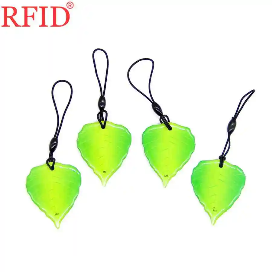 UID S50 1K 13.56Mhz Changeable IC MFS50 RFID Card Rewritable Writable IC Keychain Leaf Pattern Dropping Glue Key Ring Tag 1