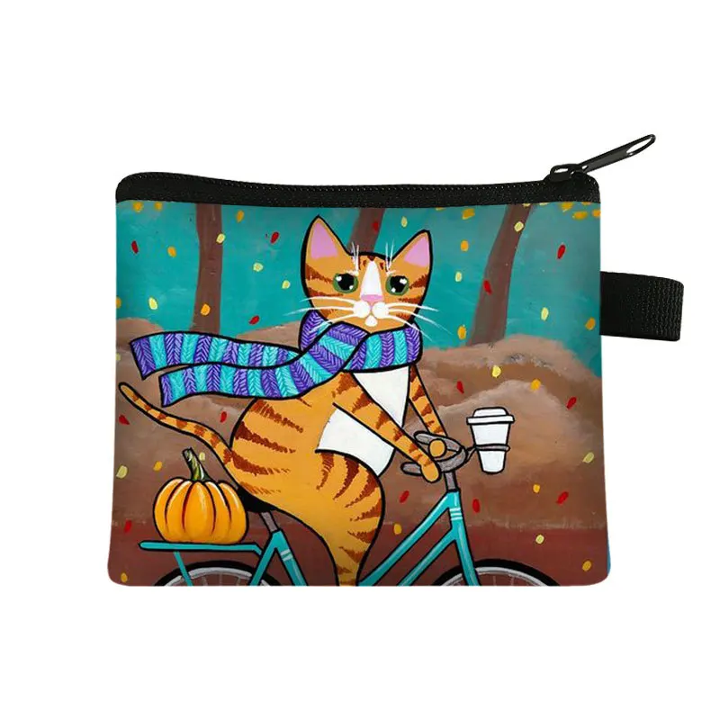 Cute Cat Print Children's Wallet Student Portable Card Bag Coin Key Storage Bag Large Capacity Hand Bag Coin Purse Mini Bag Sac