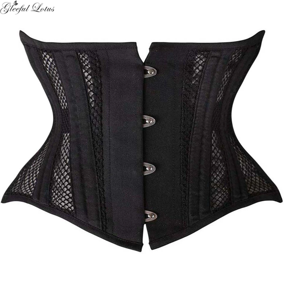 

Short Torso Underbust Corset Waist Trainer Gothic Steampunk Bustier Corset Body Shaper 26 Steel Boned Breathable Mesh Lace Up