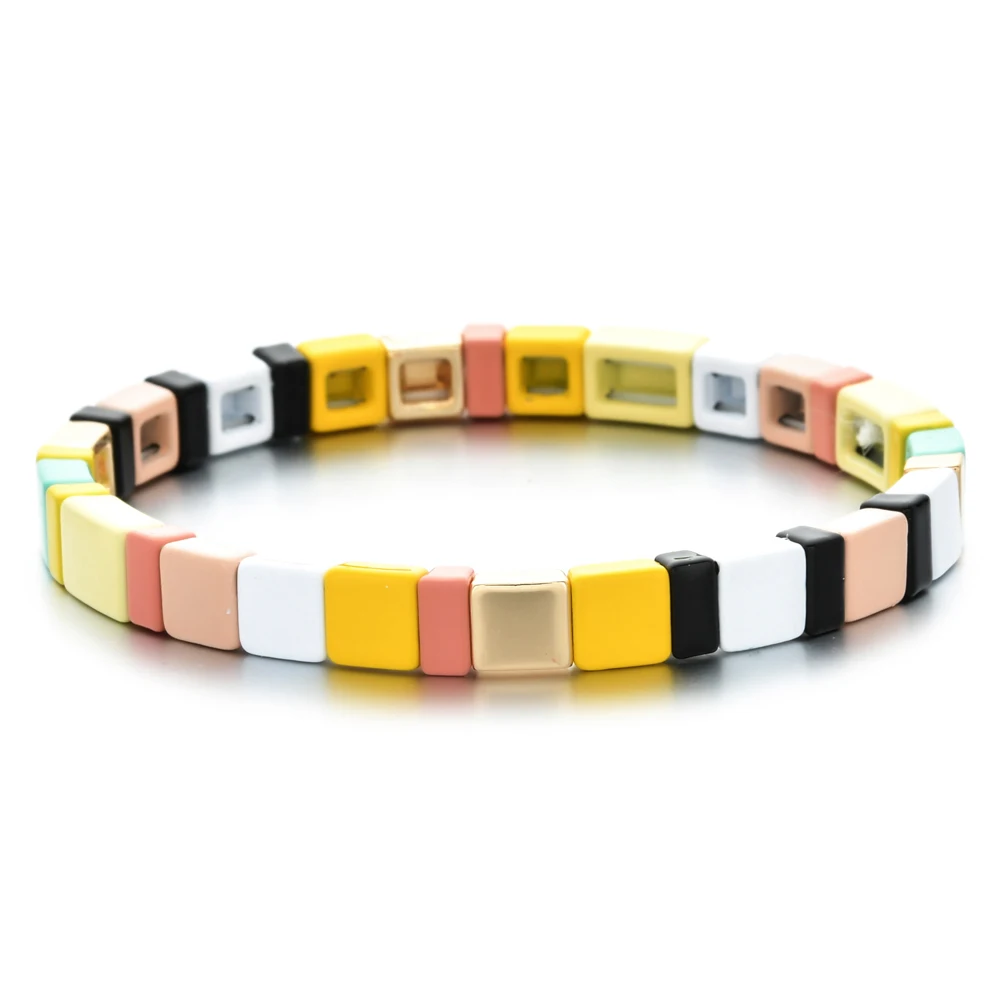2024 Spring Boho Bracelet Handmade Friendship Braided Stackable Enamel Rainbow Tile Bracelet Fashion Street Photography Bangles