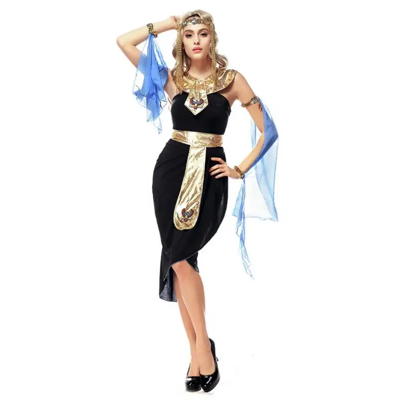 

5Pcs Sexy Egyptian Cleopatra Costume Adult Ladies Halloween Cosplay Greek Goddess Dress Masquerade Party