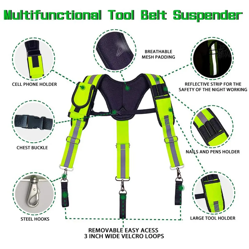 Suspenders Tool Belt Y-Type Adjustable Straps Fluorescent Green Electrician Reducing Weight Multifunction Tooling Strap