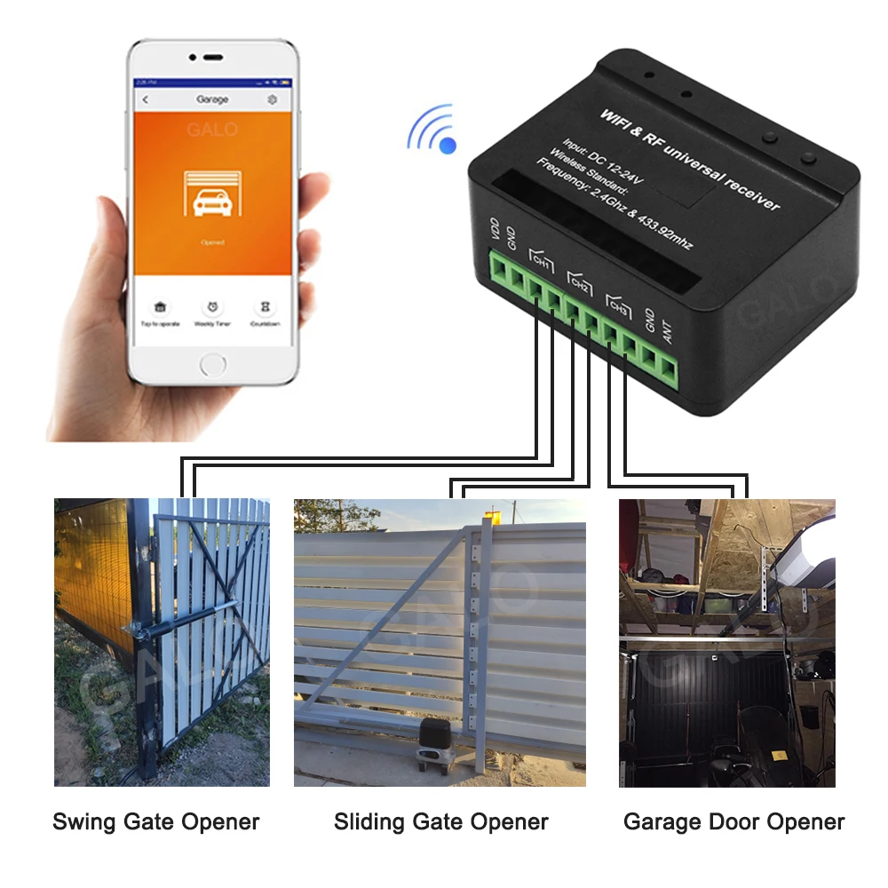 3CH Smart WiFi Garage Door Opener Controller, APP Remote Control from Anywhere, No Hub Needed, History Record/Set Timer/Schedule