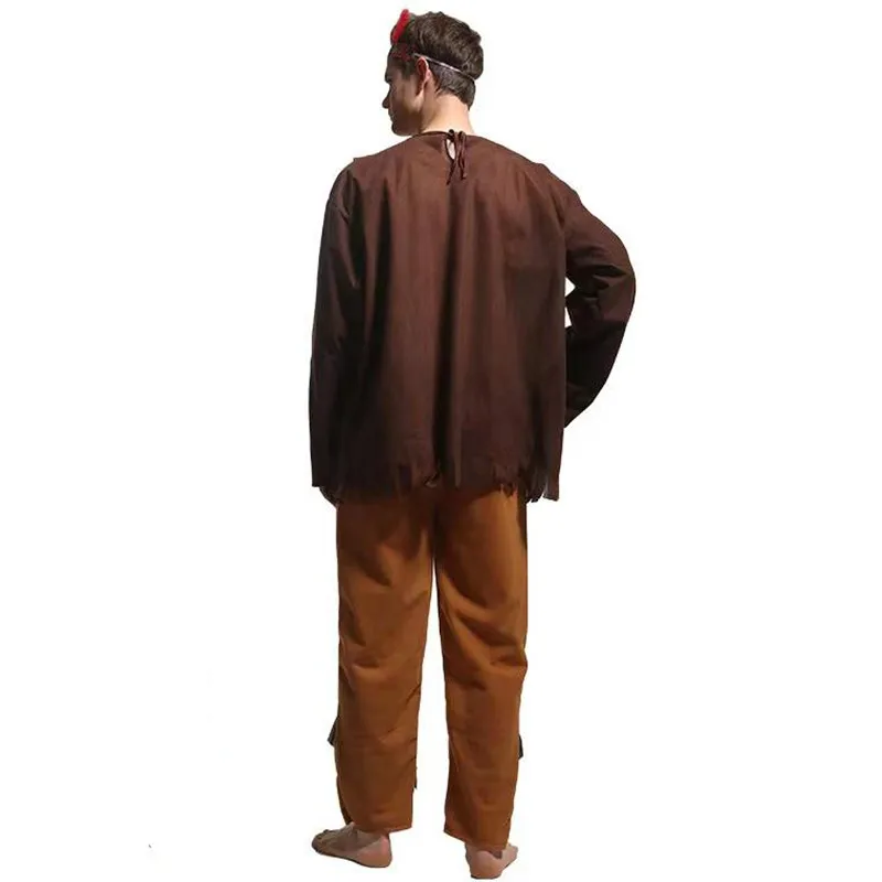 

Adult Men Halloween Primitive Warrior Costumes Indians Hunter Cosplay Carnival Purim Parade Stage Show Role Playing Party Dress
