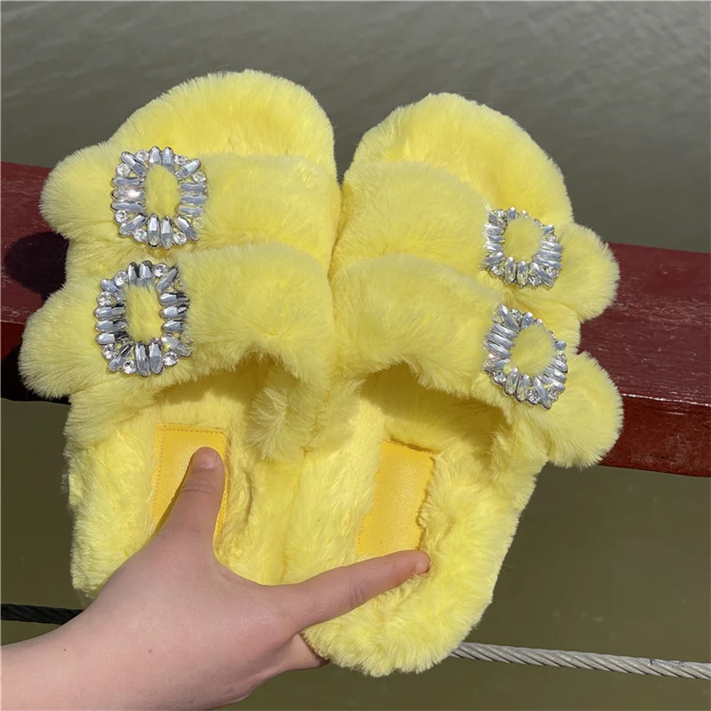 Women's Plush Slippers 2022 New Women's Winter Home Soft Plush Slippers Home Flat Indoor Shoes Ladies Flip-Flops