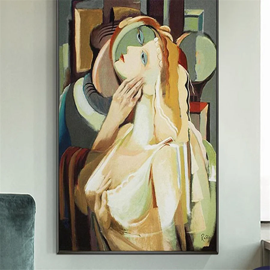 

100% Handmade Bright Colorful Woman Wall Art Picasso Girl Oil Painting Decor Living Room Famous Modern Character Canvas Mural