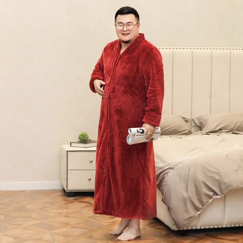 Men Winter Extra Long Thick Warm Bath Robe Zipper Luxury Flannel Peignoir Pregnant Bathrobe Women Coral Fleece Robes