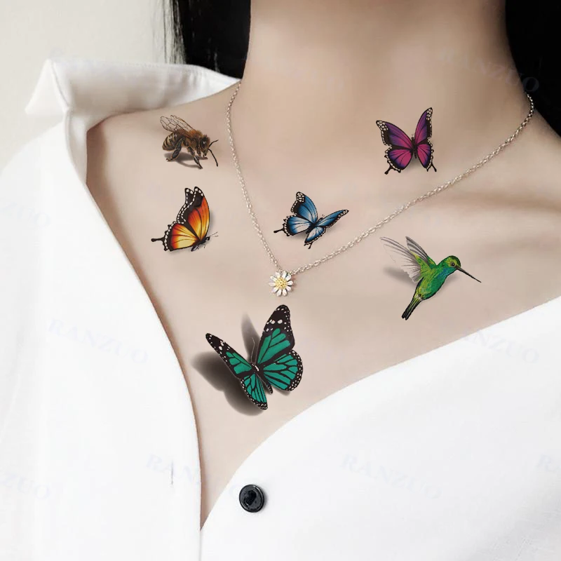Tatouages de transfert 3d autocollants temporaires imperméables pour enfants, pour femmes, sur la poitrine