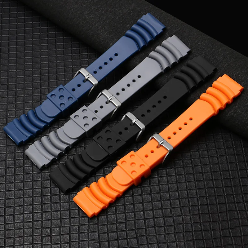 Fluororubber Watchband Blue Gray Orange Black Strap Replacement Belt  For Seiko Men\'s Silicone Bracelet 20mm 22mm