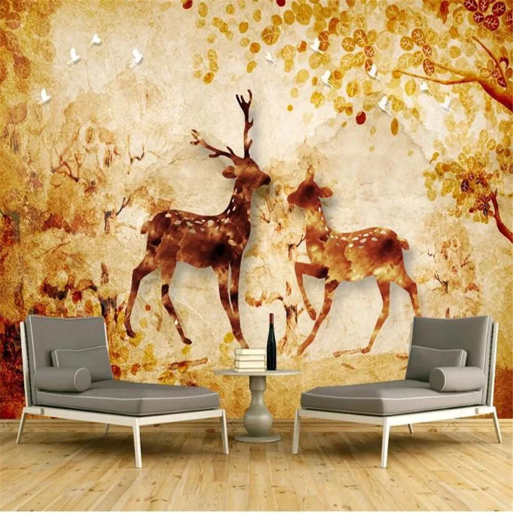 

Milofi custom 3D wallpaper mural retro nostalgic forest elk living room bedroom TV decoration painting photo background wall