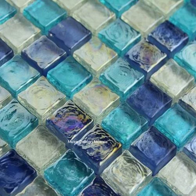 

Free shipping Shiny Blue Whtie Crystal Glass Mosaic Tile for bathroom wall border stairs porch kitchen wall Swim pool Floor Tile