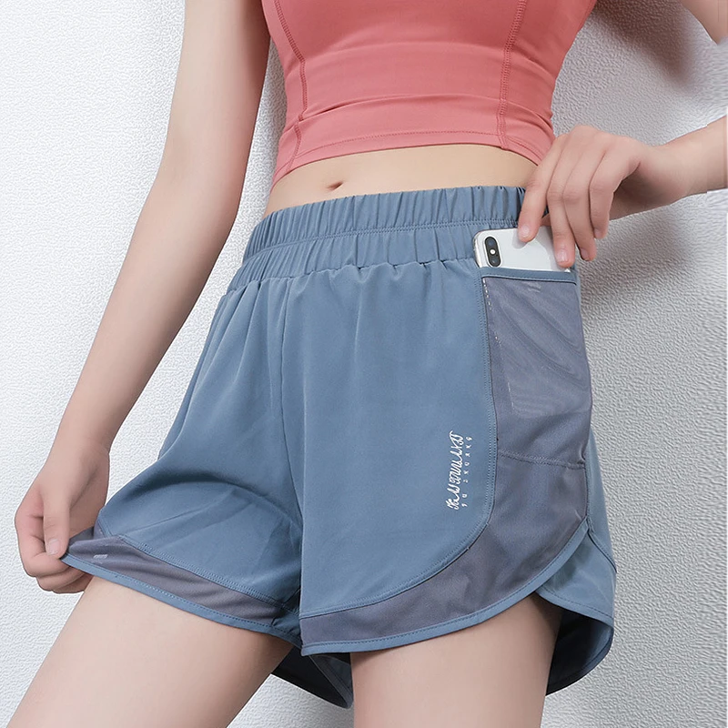 

Pocket Running Sport Shorts Women Fitness Clothing Loose High Waist Spandex Elestic GYM Yoga Shorts Summer Casual Wear Workout