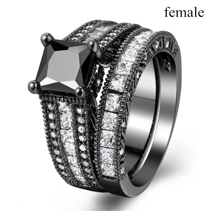 2025 Charm Couple Rings - Fashion Men Black Stainless Steel Ring Women Rhinetones Rings Set Bride Wedding Band Engagement Gift