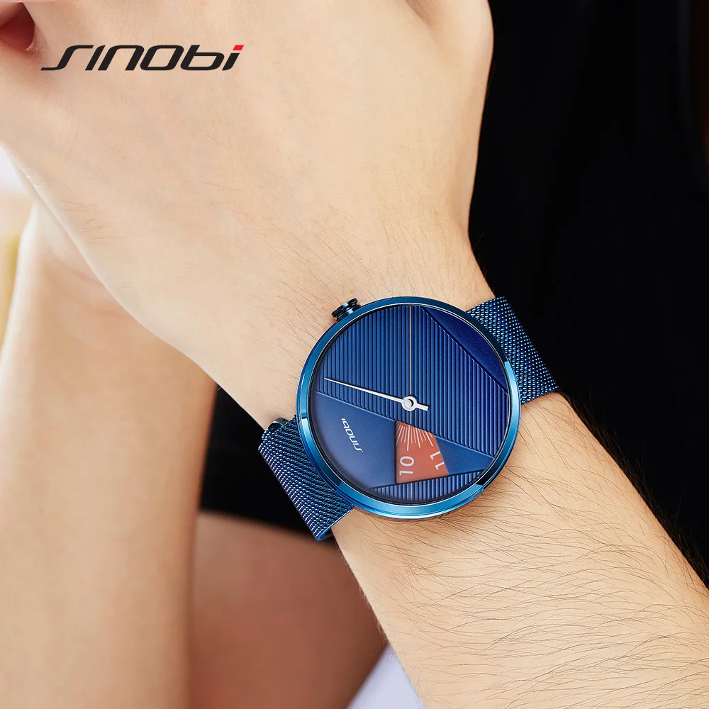 SINOBI Creative Men Fashion Watch Blue Milan Strap Quartz Wristwatches Man Rotate Dial  Watches Sports Watches relogio masculino