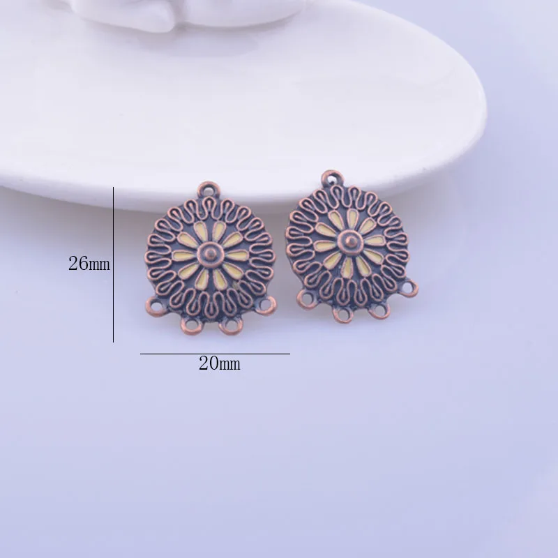 12 Stück 20*26mm Antik-Kupfer Ohrring-Verbinder Emaille-Ohrständer Anhänger DIY Hochzeits-Ohrring-Zubehör – Detail 1