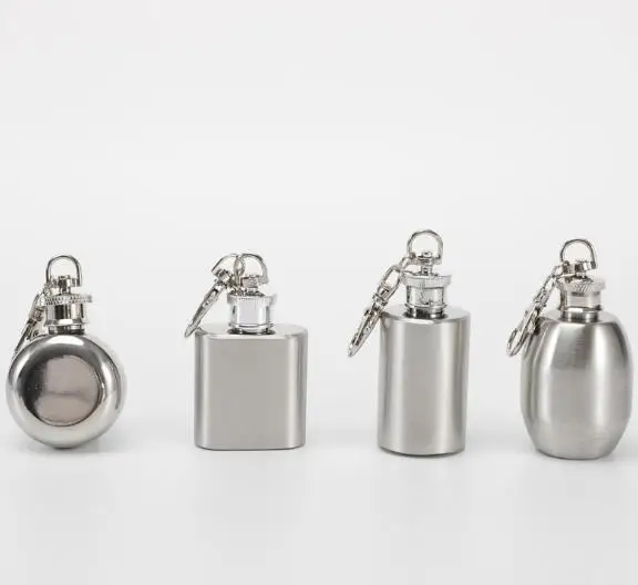 

Wholesale portable small wine pot 304 stainless steel wine pot 1 oz White wine bottle with key ring