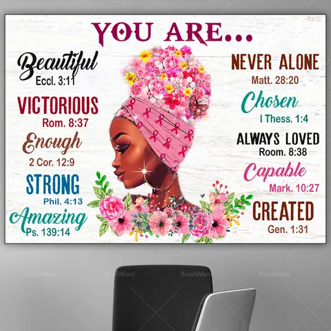 Breast Cancer Black Girl Prints, Breast Cancer Warrior, Portrait of Strong Black Woman, Pink Ribbon Breast Cancer Awareness Post