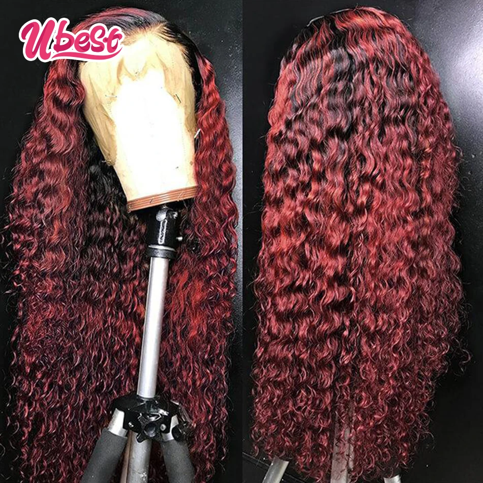 Ubest 99J Kinky Curly Lace ด้านหน้าวิกผมบราซิล100% มนุษย์ผมขายทั้งโปร่งใส Curly วิกผมผมมนุษย์ผู้หญิง