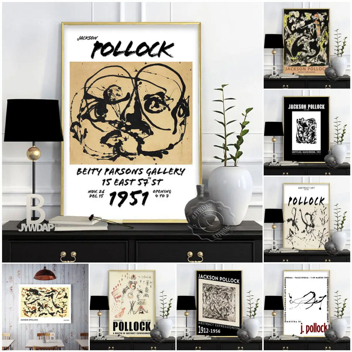 Abstract Painter Jackson Pollock Exhibition Museum Poster, Jackson Retro Art Wall Stickers, Pollock Vintage Print, Home Decor