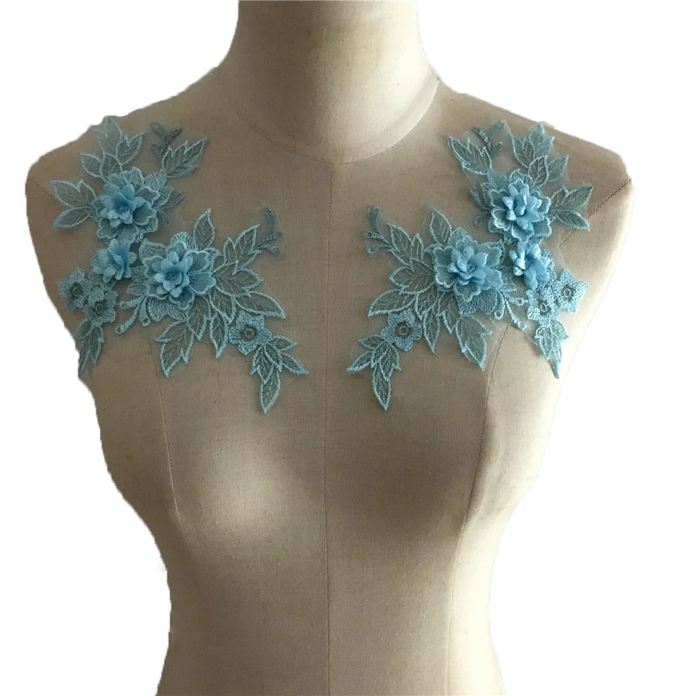 Ladies 3D Handicraft Supplies Embroidery Colorful Sewing Applique Lace Collar Decoration Accessories Fabric 1 Pair For Sale