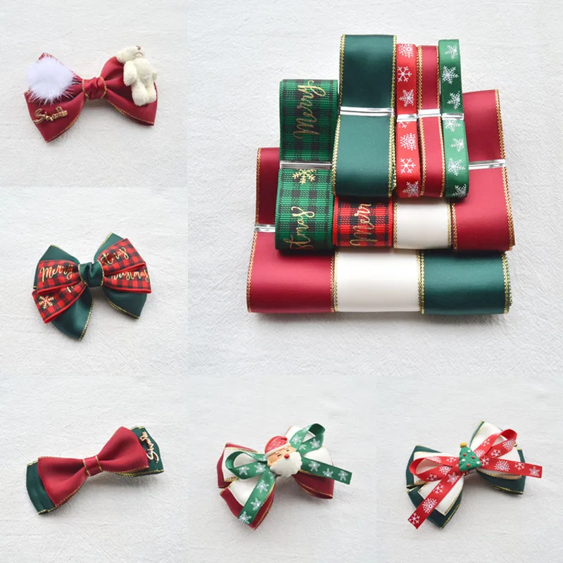 

Lovely Christmas Theme Ribbona Handmade Hair Bowknot Ribbon Set Flower Gift Packaging DIY Hair Accessories Hairpin (11 Meters)