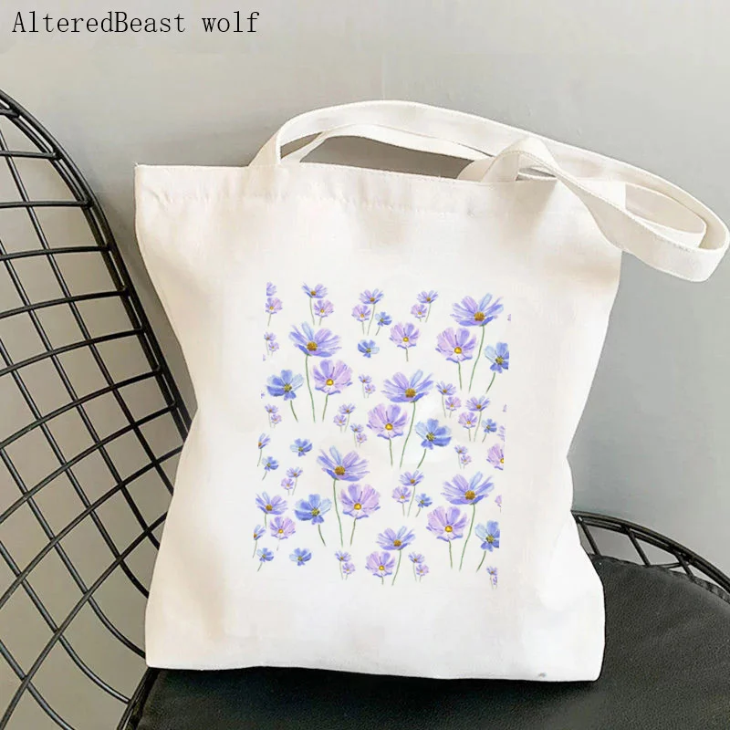 Women Shopper bag Pink Cosmos Flowers Printed Bag Harajuku Shopping Canvas Shopper Bag girl handbag Tote Shoulder Lady Bag