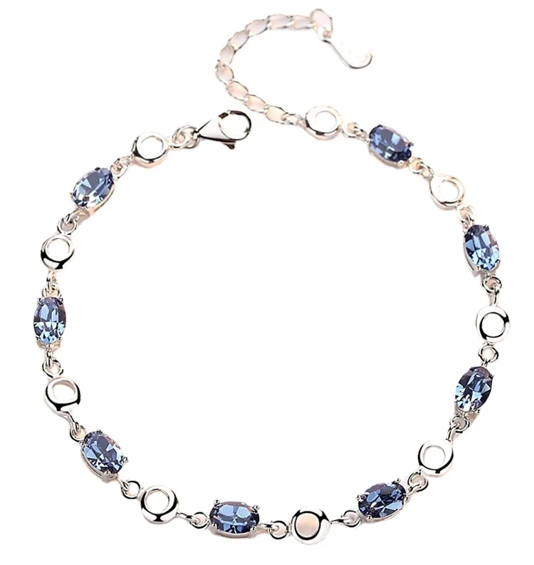 Azul Topázio Pulseiras para Feminino, Real 925 Sterling Silver, Deep Blue Safira Cor Pedras Preciosas, Presente de aniversário para Estudante