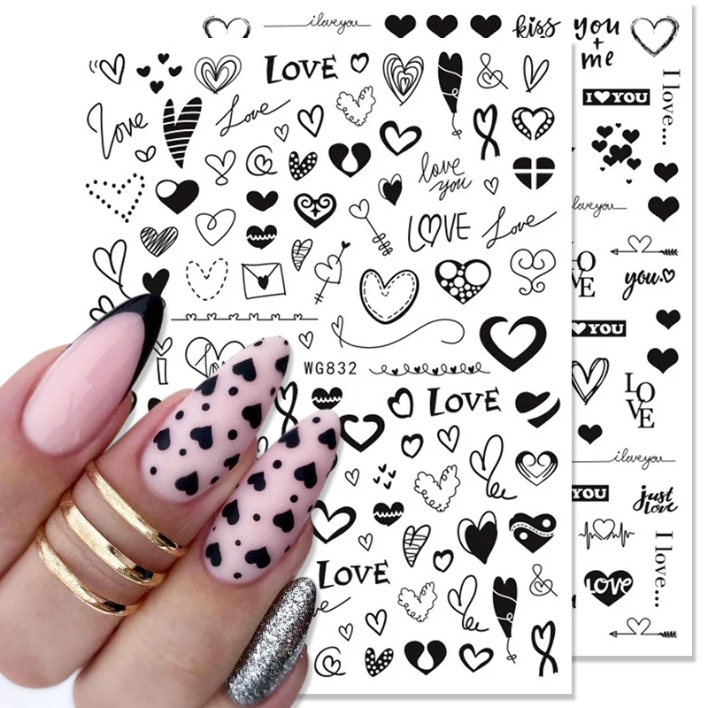 1PC 3D Nail Stickers Heart Love Self-Adhesive Slider Letters Nail Art Decorations Valentine\'s Day Decals Manicure Accessories