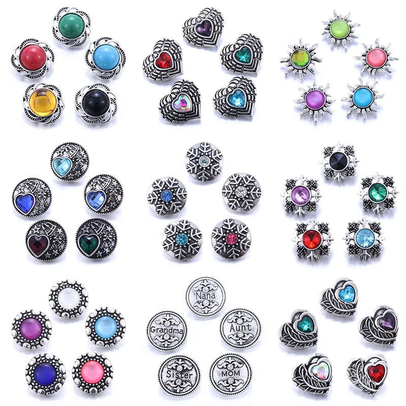 10pcs/lot Wholesale Snap Button Jewelry Mixed 18mm Snap Button with Crystal Rhinestone Button for 18mm Snap Bracelets Bangles