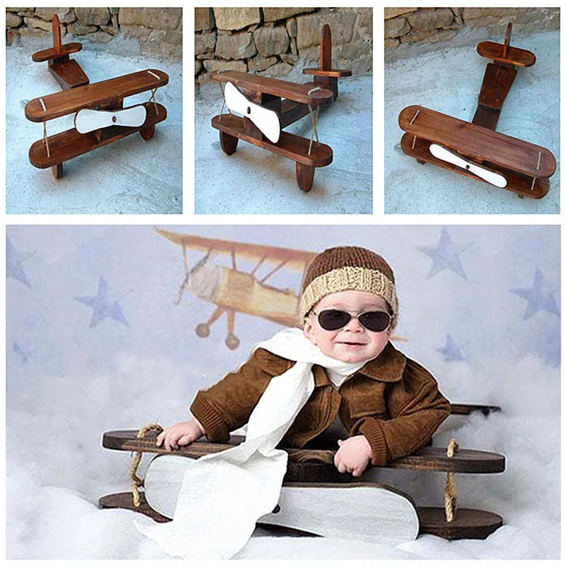 Newborn Photography Props Posing Props Baby Shoot Accessories Wood Retro Plane Baby Posing The Hundred Day Photo Creative Props