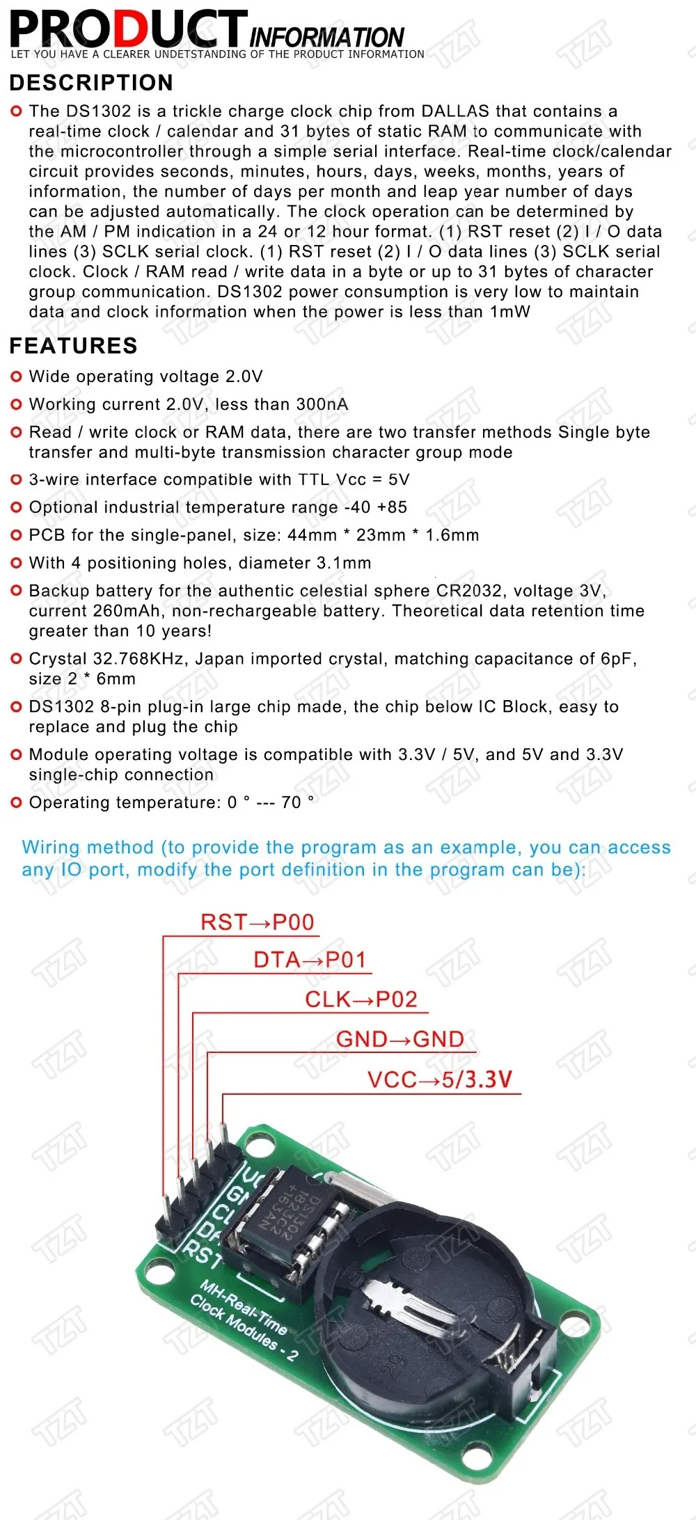 TZT 1/3/5 Stück Neu eingetroffen RTC DS1302 Echtzeituhrmodul für AVR ARM PIC SMD für Arduino – Detail 1