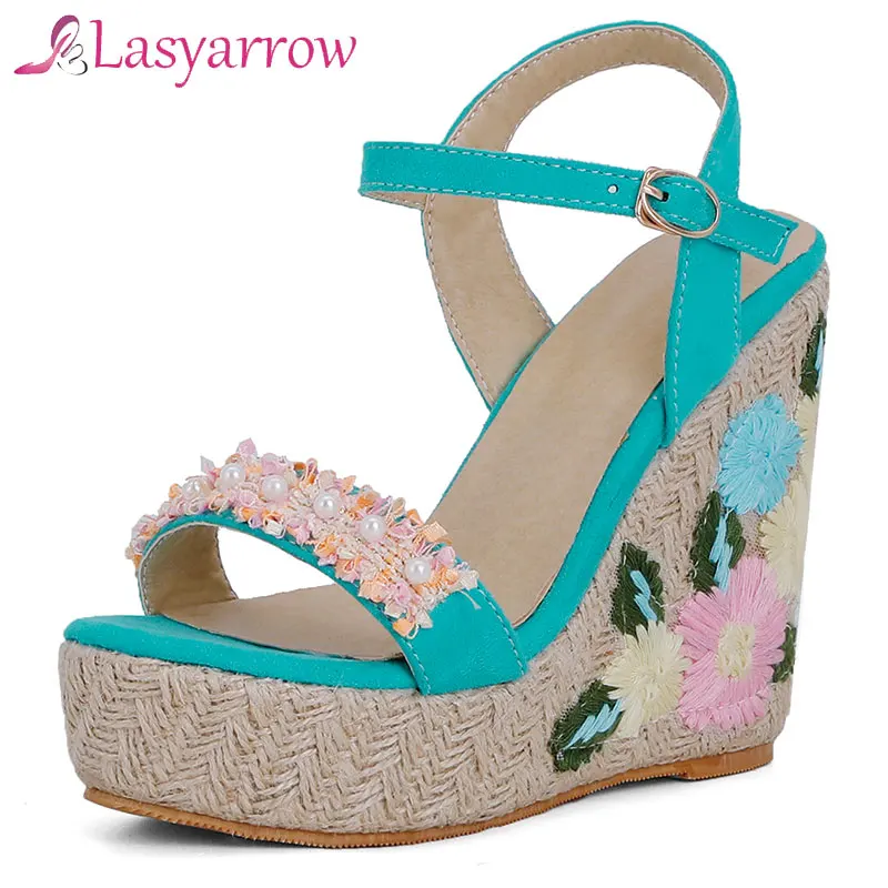 

Lasyarrow Pink Summer Sexy Platform Shoes Wedges Sandals High Heel Fashion Open Toe Women Pumps Sandals Plus Size 34-48