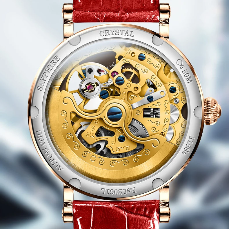 LOBINNI Luxury Women Watches,Lady Automatic Watch Switzerland Self Wind Mechanical Wristwatch Clock Waterproof Sapphire Skeleton