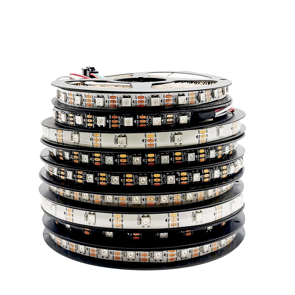 DC5V WS2812B Riêng Địa Chỉ Thông Minh 5050 RGB Led Strip Ánh Sáng 3Pin Đen Trắng 10MM Rộng PCB 30/60/144 Pixel/mét IP30/65/67