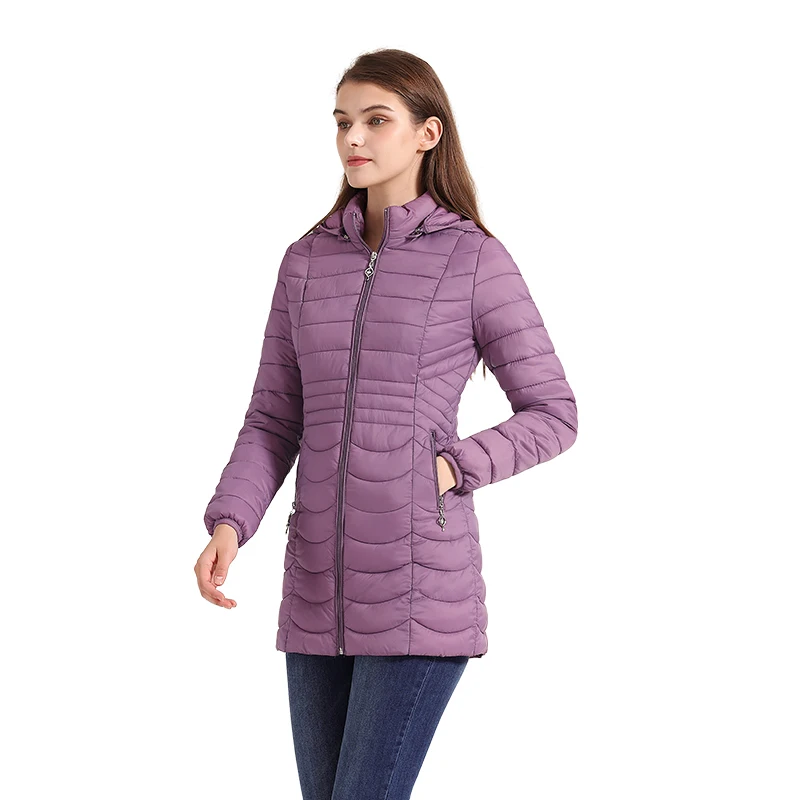 SANTELON Women Long Warm Parka For Women Ultralight Padded Puffer Jacket Coat With Detachable Hood Lightweight Outwear Clothing