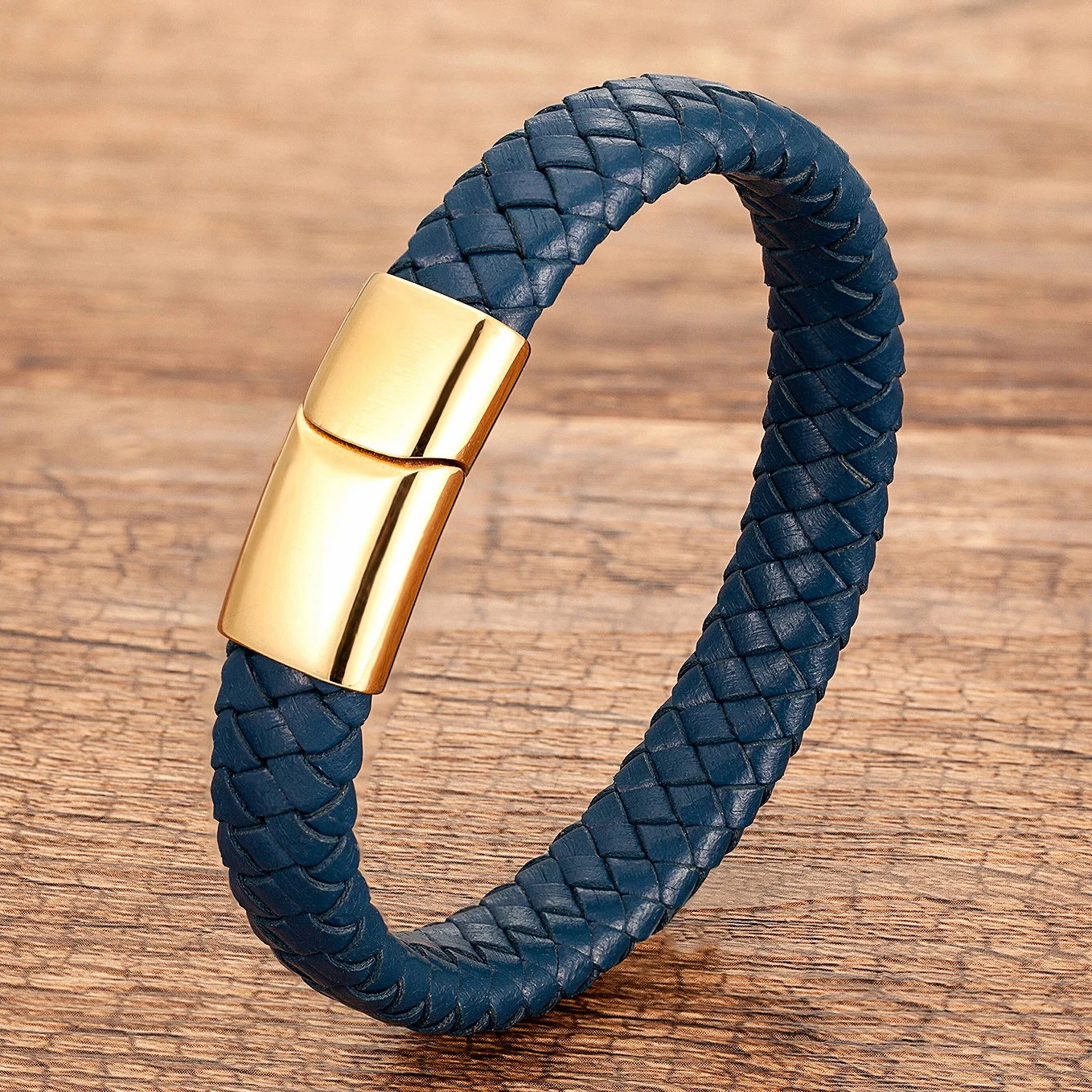 Modischer Herrenschmuck, braunes geflochtenes Lederarmband, Charm-Armband mit magnetischem Verschluss aus Edelstahl, Punk-Armband für Männer, Geschenk. – Detail 6