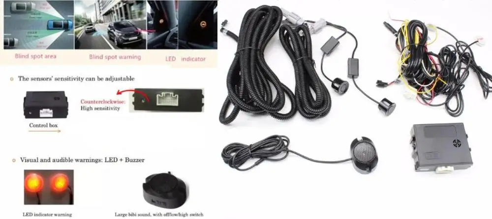 

Universal BSM Car Blind Spot Monitoring System Ultrasonic sensor Driver Lane Changing Warning LED Radar detection Assistance