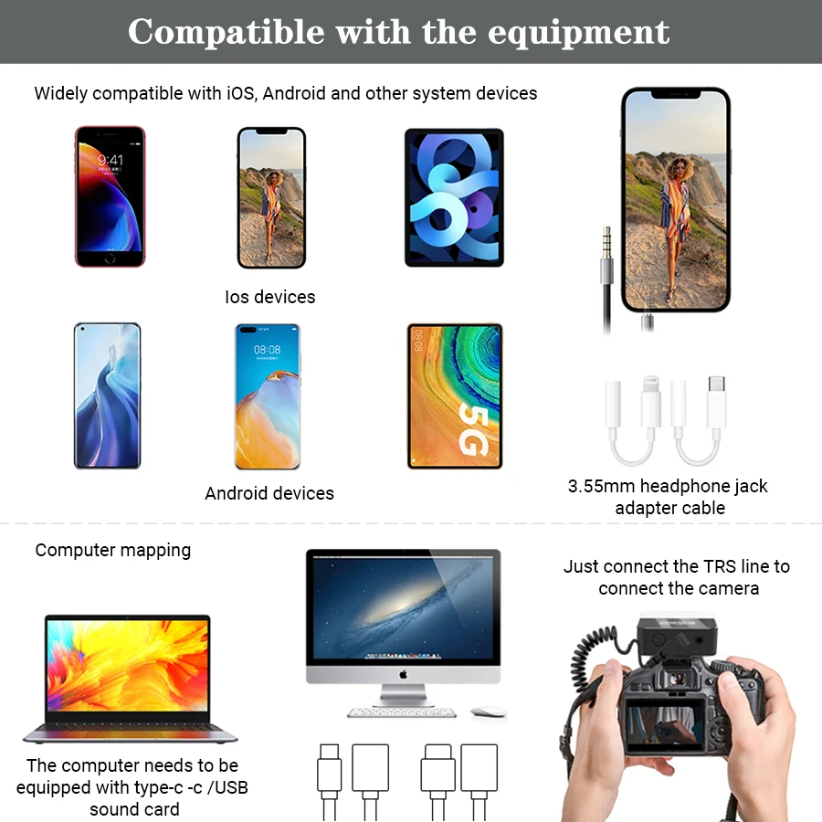 MAMEN Mini UHF Wireless Lavalier sistema microfonico con batteria da 800mAh 50m Pickup per Smartphone DSLR registrazione intervista fotocamera