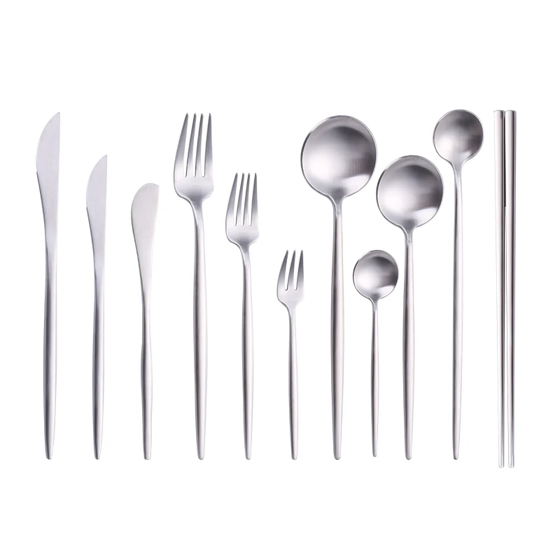 

Silverware Tableware Set 18/10 Stainless Steel Tableware Cutlery Set Fork Spoon Butter Knife Chopsticks Matte Dinnerware Sets